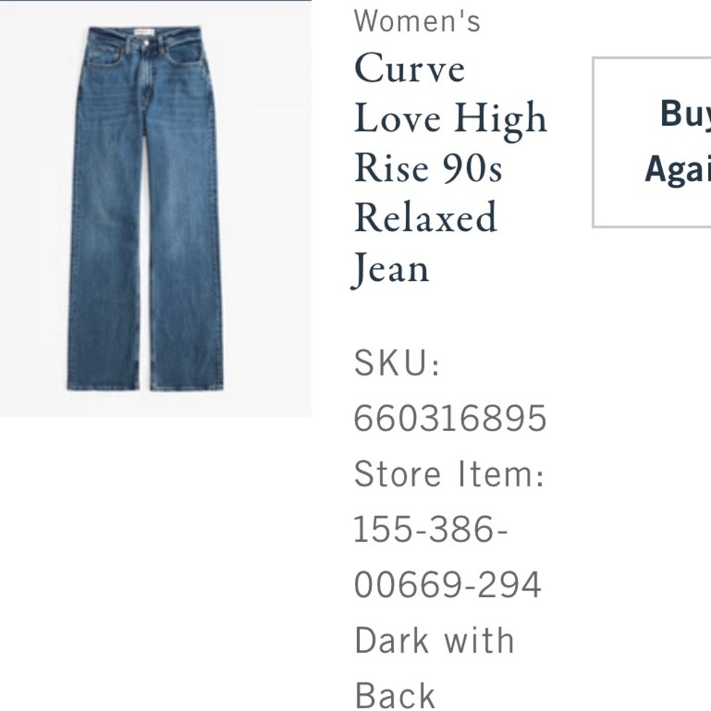 Abercrombie Curve Love High Rise 90s Relaxed Jean, Dark w Blk Distressed Hem NWT